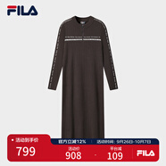 FILA 斐樂(lè )官方女子編織連衣裙2025冬新款修身半拉鏈連身毛衣長(cháng)裙 深巖褐-BN 2XL 180/96A/XXL
