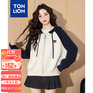 唐獅（TonLion）2025秋冬新款女毛衣連帽插肩袖繡花針織開衫毛線衫外套