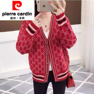 皮爾卡丹（pierre cardin）2025年新款女裝韓版寬松ins長(zhǎng)袖針織衫女開衫外套毛衣潮韓國(guó)春秋 紅色 M