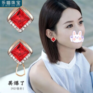 樂喵（LEMIAO）菱形紫色水晶耳釘女銀針精致百搭顯氣質(zhì)耳環(huán)日韓小眾設(shè)計幾何耳飾 菱形紅色水晶耳釘  A11-204