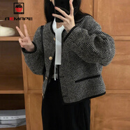 AEMAPE法式小香風(fēng)外套女2026春秋冬季新款短外套女小眾復古短款上衣 黑色【里布夾棉】 XL