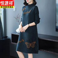 恒源祥高端配大衣的內(nèi)搭羊毛線連衣裙女中長(zhǎng)款秋冬毛衣裙厚過(guò)膝時(shí)尚打底 綠色 M