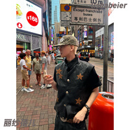 麗紗蓓兒真皮馬甲頭層牛皮馬夾女純小羊皮美式復古男星拼皮坎肩外套 黑色 S