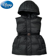 迪士尼童裝短外套春秋新款女童兒童中大童收腰加厚連帽輕薄款馬甲服 黑色 120cm