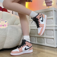 耐克（NIKE）Air Jordan 1 Mid GS AJ1 女款中幫復(fù)古防滑耐磨運動休閑籃球鞋 555112-603粉白黑 38