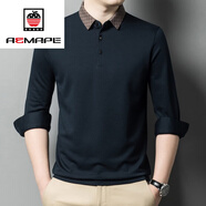 AEMAPE高端品牌t恤男春秋羊 毛長(cháng)袖提花撞色翻領(lǐng)休閑體恤商務(wù)Polo 衫 灰蘭色 170/M