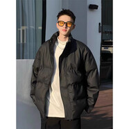 主野（ZHU YE）棉衣男冬季加厚PU皮棉服男潮日系短款面包服棉襖立領(lǐng)外套寬松冬裝 黑色 2XL