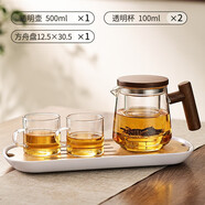 紅孚光一玻璃茶壺泡茶耐高溫家用茶具套裝辦公室茶水分離沏茶壺煮茶壺 500ml [透明]歡暢壺+2個小杯+方 401mL(含)-500mL(含)