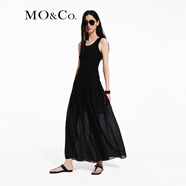 MO&Co.連衣裙夏拼接式背心吊帶斜裁打攬收腰長裙黑色含天絲摩安珂 黑色 S 160