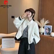 皮爾卡丹（pierre cardin）立領豎條紋棉衣外套女歐洲站2025年秋冬新款韓版百搭顯瘦夾克上衣 米白色（夾棉款）  M 建議80-120斤