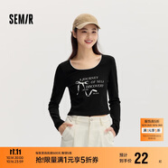森馬長袖T恤女短款蝴蝶結(jié)字母春秋溫柔蕾絲緊身上衣107624101001