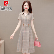 皮爾卡丹（pierre cardin）2025夏季新款高檔連衣裙時(shí)尚氣質(zhì)遮肉顯瘦減齡千鳥格中長款裙子女 格子 3XL 【建議135-150斤】