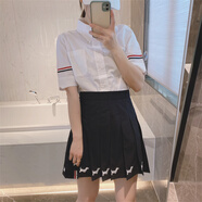 湯姆 布朗2025秋高腰百褶裙前短后長四杠短裙顯瘦A字裙半身裙有內(nèi)襯 藏藍(lán)色【小狗】 S 里面有內(nèi)襯