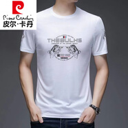 皮爾卡丹（pierre cardin）品牌男裝男士短袖t恤夏季個(gè)性印花上衣潮流休閑半截袖打底衫 白色16 老周 M+165