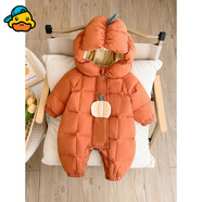 G.duck小黃鴨嬰兒羽絨服連體衣冬季外出抱衣男女寶寶冬裝衣服新生幼兒爬 南瓜桔紅色90白鴨絨 90 cm 適合(12-18個(gè)月)