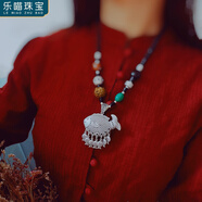 樂(lè )喵（LEMIAO）復古金剛菩提短款運轉項鏈鎖骨鏈頸鏈女藏銀毛衣鏈棉麻毛衣鏈禮物 金剛菩提。橫魚(yú)8個(gè)小魚(yú)仔 。抽拉