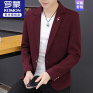 羅蒙（ROMON）春秋西服外套西裝男單西上衣青年男士小西裝韓版潮帥氣修身衣服男 519酒紅 XL (120-135斤)