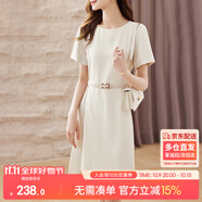 尚都比拉設(shè)計(jì)感拼接連衣裙夏季高級(jí)感氣質(zhì)百褶裙小個(gè)子中長裙子 杏色 S