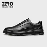 零度尚品Zero男鞋新款商務休閑拼接皮鞋男厚底緩震耐磨男士運動休 黑色-四季款 41
