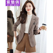 紫魅俏休閑西裝女秋冬職業(yè)裝時尚休閑高級感新中式毛呢面料修身外套上衣 咖色（單件西裝） L (建議105-115斤)