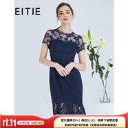 愛特愛（EITIE）夏季新款商場同款時(shí)尚性感網(wǎng)紗鏤空蕾絲鉤花修身連衣裙女5707474 深藍(lán)31 2XL 44