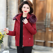 愛(ài)麥依中老年媽媽中長(cháng)款加絨加厚棉服女秋冬季秋冬裝新款棉襖中年短外套 酒紅色(短款棉衣) 常規 L 【95-110斤】