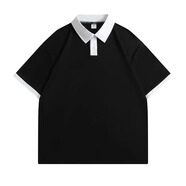 鳳凰皇冠男女同款純棉t恤工作服拼色polo衫定制學(xué)生班服翻領(lǐng)短袖印字logo 黑色白領(lǐng) S