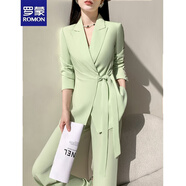 羅蒙（ROMON）感綠色西裝套裝女氣質女神范2025年新款秋冬季正裝蝴蝶結西服正裝 西裝+褲子(淺綠色) XL