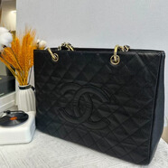 【二手99新】香奈兒Chanel GST PST CF女包黑金黑銀 荔枝皮 手提 單肩女士手袋 黑金97新