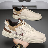 意爾康王子【央媽推薦】春季新款男士百搭運(yùn)動(dòng)休閑皮鞋小白鞋運(yùn)動(dòng)潮流透氣帆 gr301米色 39