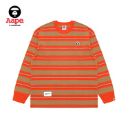 Aape旗艦店男裝秋冬小標徽章復古條紋休閑潮流長(cháng)袖T恤1718XXP ORN/橙色 均碼 M