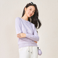 春竹秋冬新款100%綿羊毛百搭輕奢休閑毛衣女士圓領(lǐng)羊毛衫針織套衫 紫色 M ( 95CM）