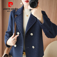 皮爾卡丹（pierre cardin）雙面羊毛大衣女春秋冬新款短款上衣小個(gè)子羊毛呢西裝洋氣毛呢外套 牛仔藍(lán) M 108-120