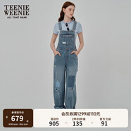 Teenie Weenie小熊女裝牛仔褲2025夏季新款復(fù)古補(bǔ)丁潮流時(shí)尚背帶褲 中藍(lán)色 M
