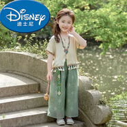 迪士尼（Disney）2025新款兒童國風(fēng)洋氣夏季女童民族風(fēng)夏裝短袖套裝新中式穿搭出游 國風(fēng)民族兩件套 110