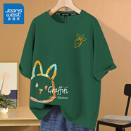 真維斯（JEANSWEST）短袖t恤女夏季2025新款ins時(shí)尚打底衫純棉上衣服女裝學(xué)生寬松半袖 墨綠 兔子涂鴉_KZ 2XL
