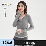 三福（SANFU）毛衣2025秋季蕾絲拼接蕩領(lǐng)花邊下擺上衣女裝508204 淺花灰 M
