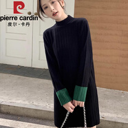 皮爾卡丹（pierre cardin）針織連衣裙女秋冬內(nèi)搭長裙子半高領(lǐng)配大衣打底黑色毛衣裙中長款 2710黑色 2XL