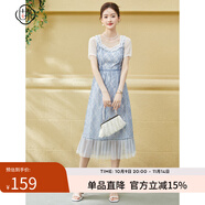 固執(zhí)（OBSTINATE）【特價】夏季新款歐式短袖中長蕾絲連衣裙30022LQ07025 藍色 M
