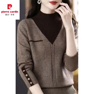皮爾卡丹（pierre cardin）針織衫女秋冬季2024新款半高領(lǐng)假兩件打底毛呢衫毛衣女上衣 咖啡色 M 建議80-90斤