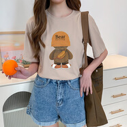 桑紀(jì)（SANGJI）哺乳衣外出辣媽款喂奶上衣夏季浦乳衣服外穿短袖T恤夏裝薄款半袖 6557-140淺奶茶印背包仔【寬松版 M