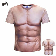 管晨八塊腹肌緊身衣服男T恤3d性感短袖修身創(chuàng  )意惡搞圖案衣服 短T 股溝肌肉 S