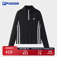 FILA FUSION斐樂潮牌女子針織長袖衫2025秋新款時尚修身半拉鏈長T 正黑色-BK M 165/84A/M