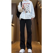 迪伽達 休閑褲男士秋季新款微喇彎刀西褲修身垂墜感薄松緊腰冰絲長(cháng)褲子 YZXS-XK01黑色 L