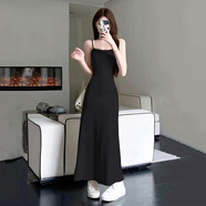 沐霓黑色吊帶連衣裙女士春秋純欲長(cháng)裙子氣質(zhì)沙灘背心海邊度假無(wú)袖顯瘦 辣妹吊帶長(cháng)裙【黑色80-120斤】