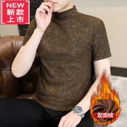 PLAYYOUNG國際品牌男裝冬季短袖男加絨加厚德絨t恤男士內搭打底衫半高領磨 【兩件】D802白色+D802湖藍 L