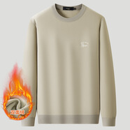 鱷魚(yú)恤雙面絨保暖長(cháng)袖T恤男2025冬季新款加絨打底衫圓領(lǐng)寬松大 米色 03 XL (52)