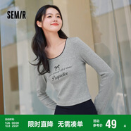 森馬長袖T恤女短款蝴蝶結(jié)字母春秋溫柔蕾絲緊身上衣107624101001