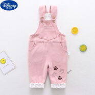 迪士尼（Disney）寶寶春秋背帶褲 雙層含棉開(kāi)檔嬰幼兒連體褲子單件長(cháng)褲01-2歲6個(gè)月 雙層小腳印粉 100 cm