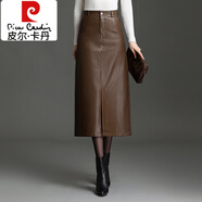 皮爾卡丹（pierre cardin）2025新款開叉皮裙包臀裙女秋冬高腰顯瘦半身裙中長款氣質(zhì)一步裙子 棕色 裙長80-82CM 2XL 30/2尺3